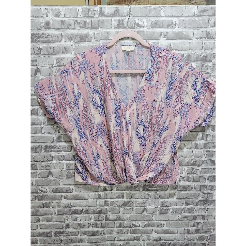 Promesa Boho Mixed Print Knot-Front Crop Top Womens Sz M